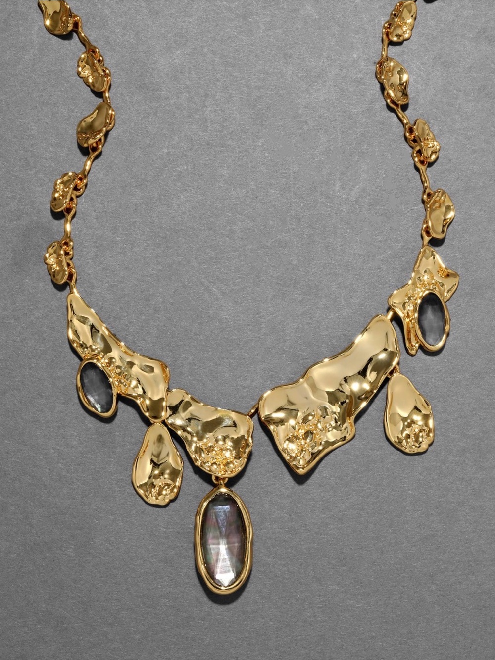NEW Alexis Bittar Brut Gold Reef Bib Necklace Black Mother of Pearl JN21